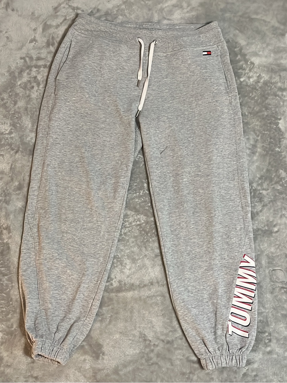 Tommy Hilfiger Sport Womens Medium Gray Jogger Sweatpants Leg Graphic Flag Logo